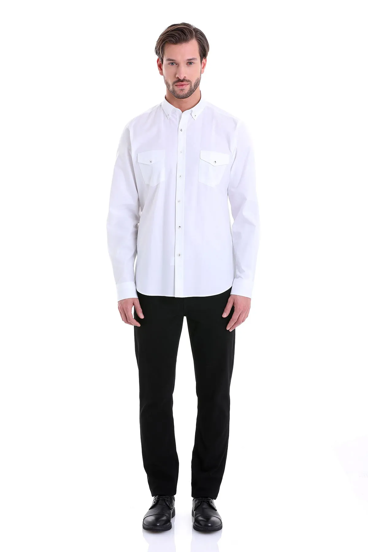 Comfort Fit Button-Down Cotton White Casual Shirt