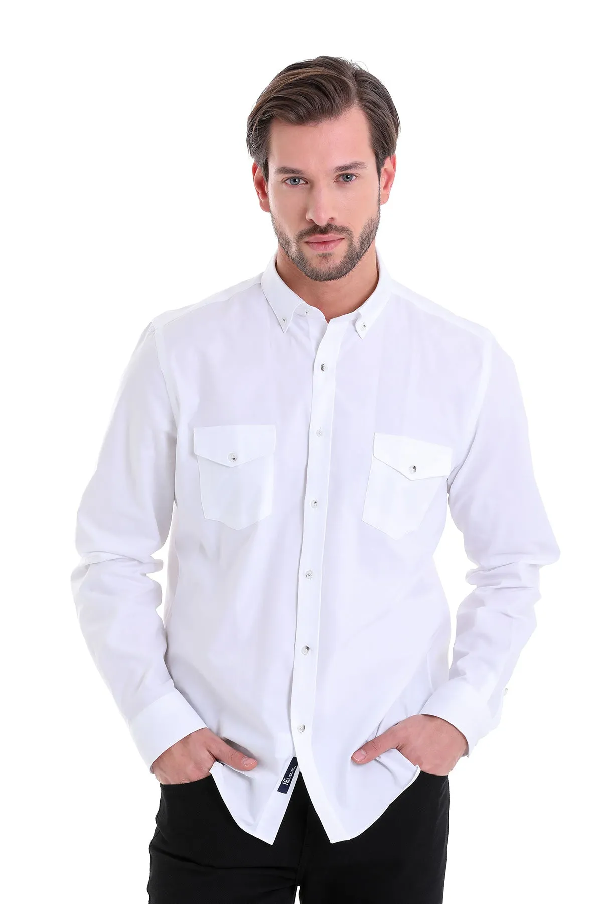 Comfort Fit Button-Down Cotton White Casual Shirt