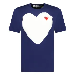 Comme Des Garcons White Heart Print T-Shirt Blue