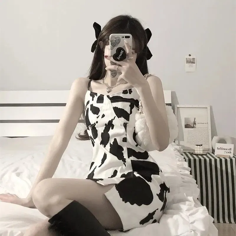 Cow Print Slip Dress Women Fashion Sexy Bodycon Dress Women Summer Sundresses Streetwear Women Korean Trendy Dress