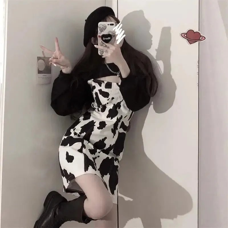 Cow Print Slip Dress Women Fashion Sexy Bodycon Dress Women Summer Sundresses Streetwear Women Korean Trendy Dress