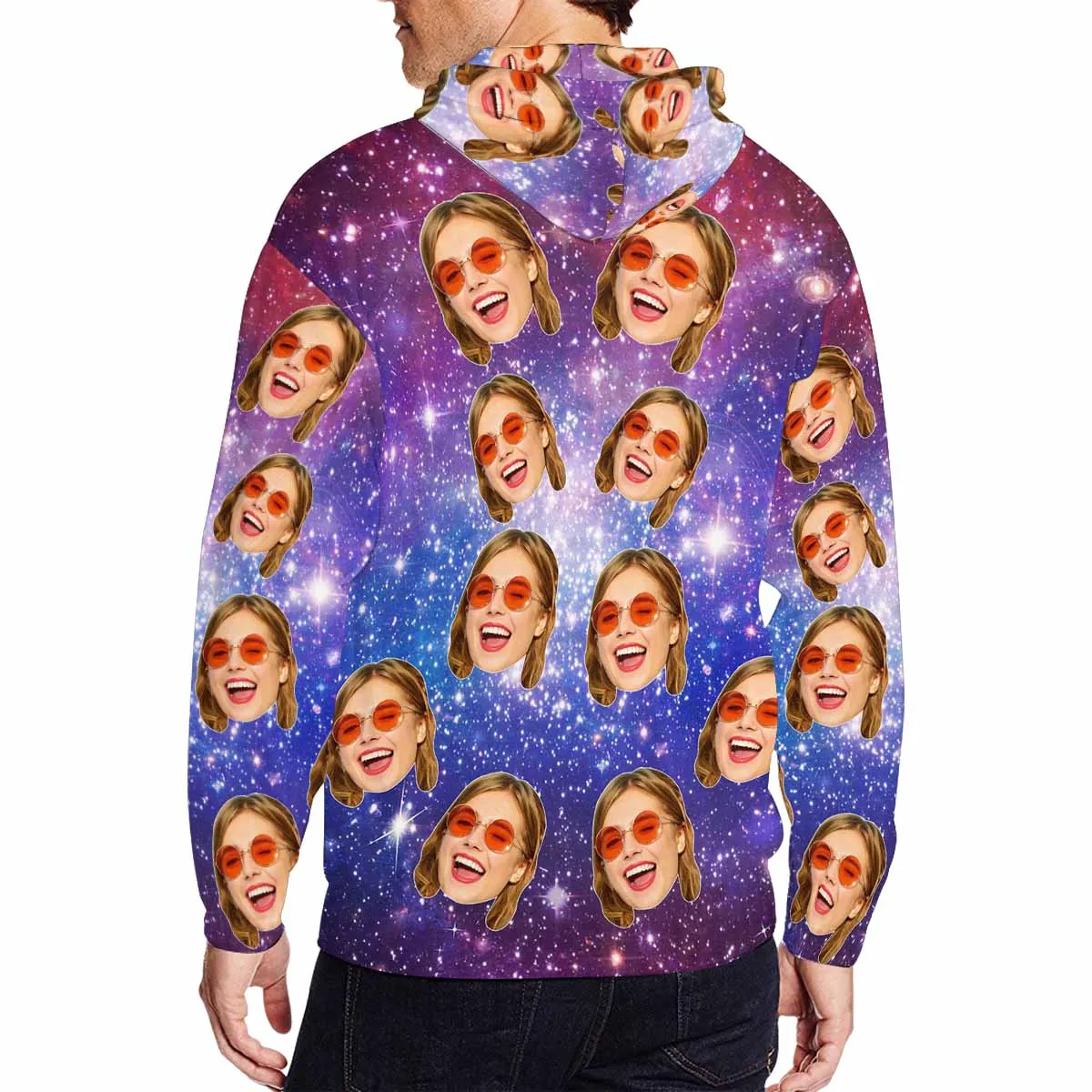 Custom Face Purple Starry Sky Men's All Over Print Full Zip Hoodie