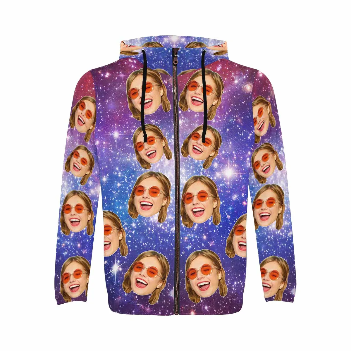 Custom Face Purple Starry Sky Men's All Over Print Full Zip Hoodie