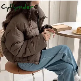 Cyflymder 2024 New Women Solid Loose Puffer Jacket Winter Korean Chic Oversized ThickenedWarm Parkas Female Coat Lady Padded Ja