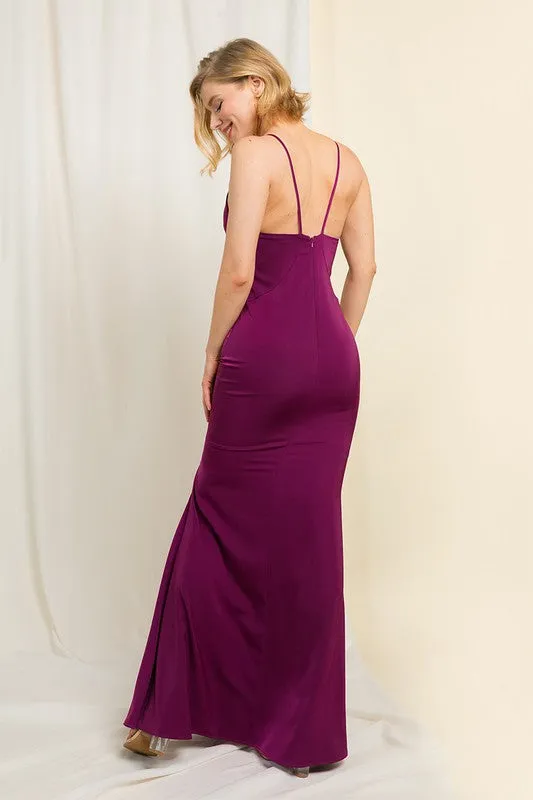 Dark Red Satin Long Slip Dress