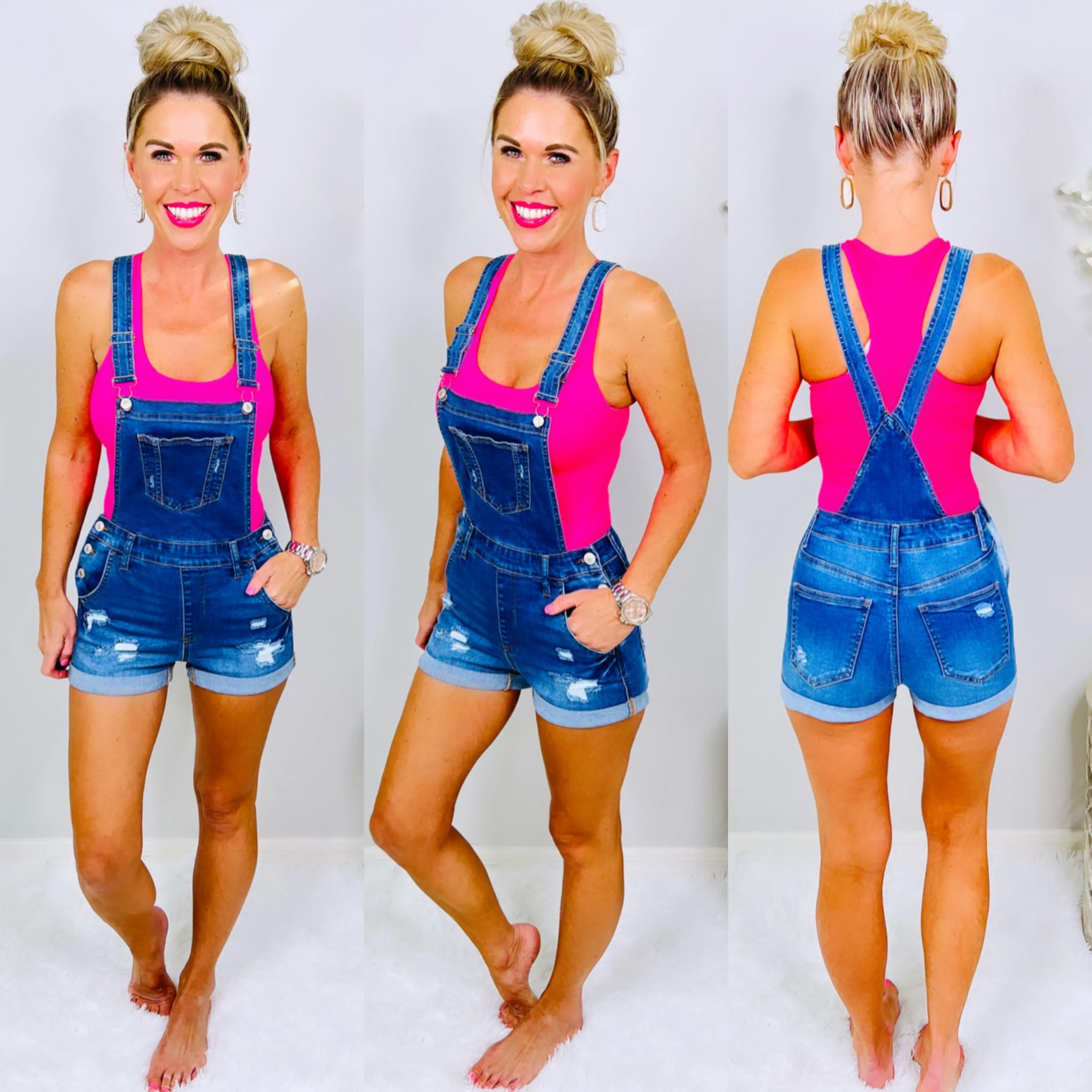 Distressed Denim Pocket Overalls - Medium