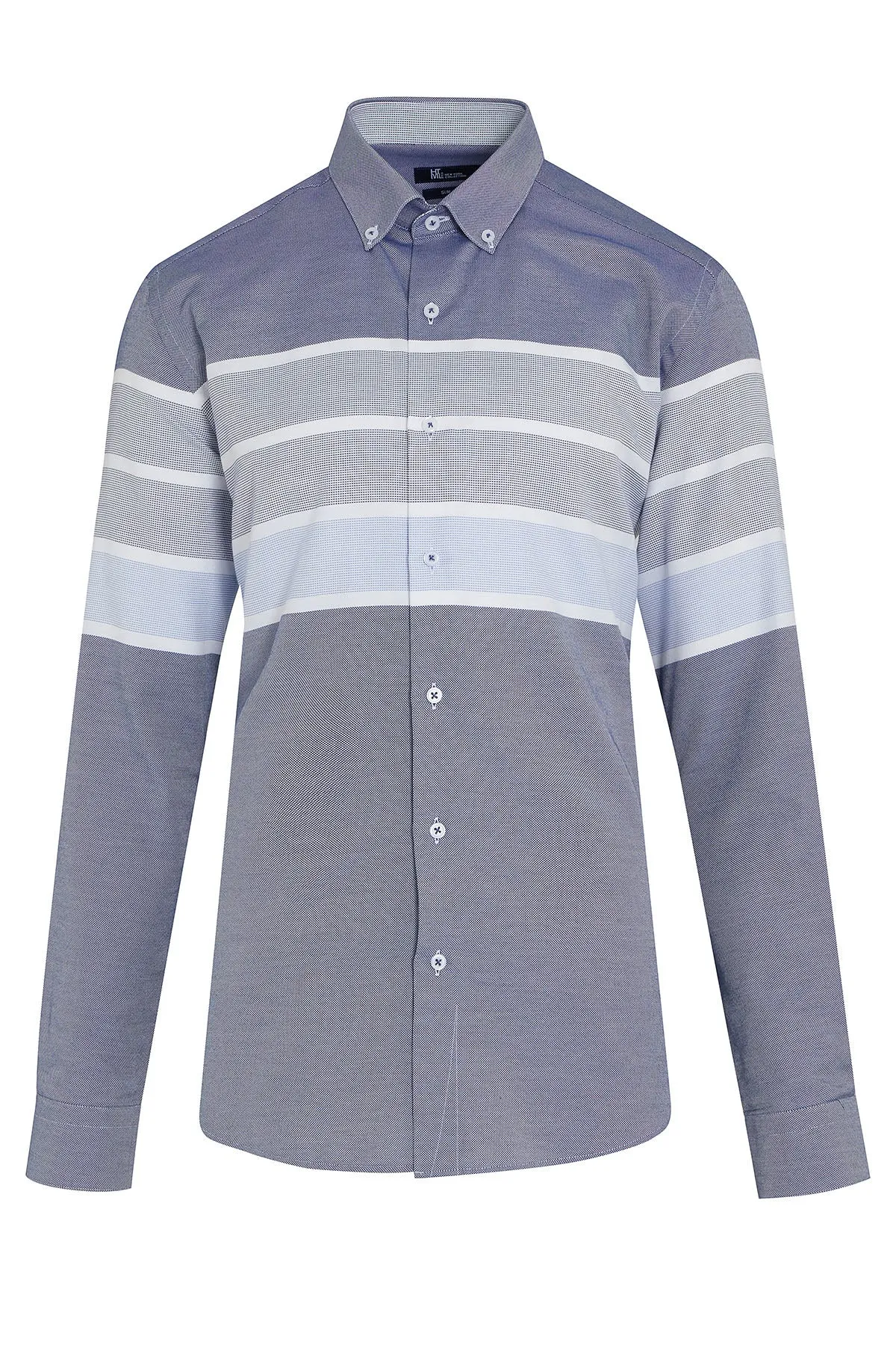 Dynamic Fit Striped Cotton Blend Navy Casual Shirt