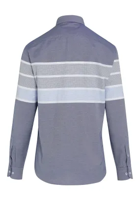 Dynamic Fit Striped Cotton Blend Navy Casual Shirt