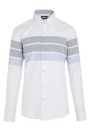 Dynamic Fit Striped Cotton Blend White Casual Shirt