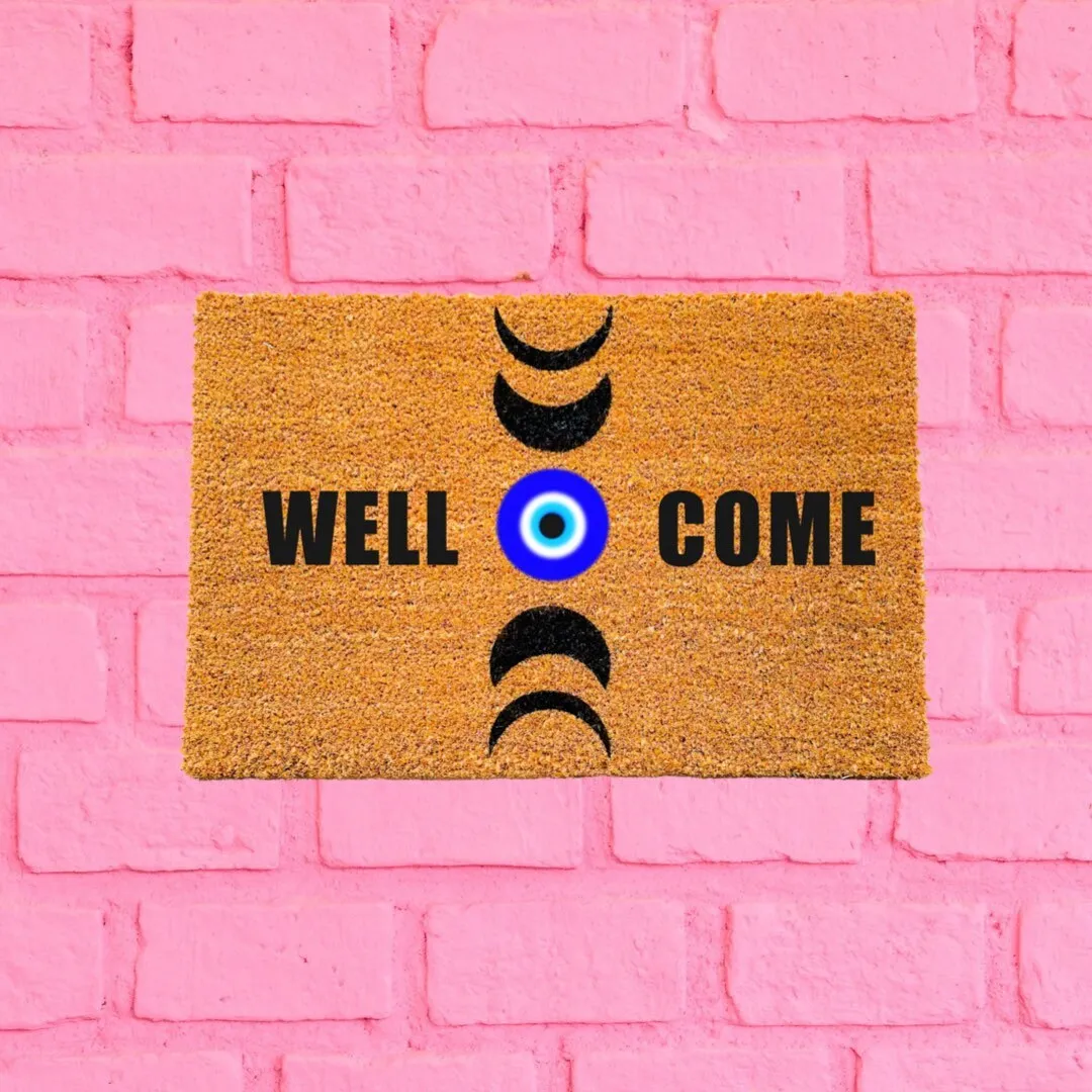 Evil Eye Welcome Moon Phases Doormat, Welcome Door mat, Moon Phases Doormat