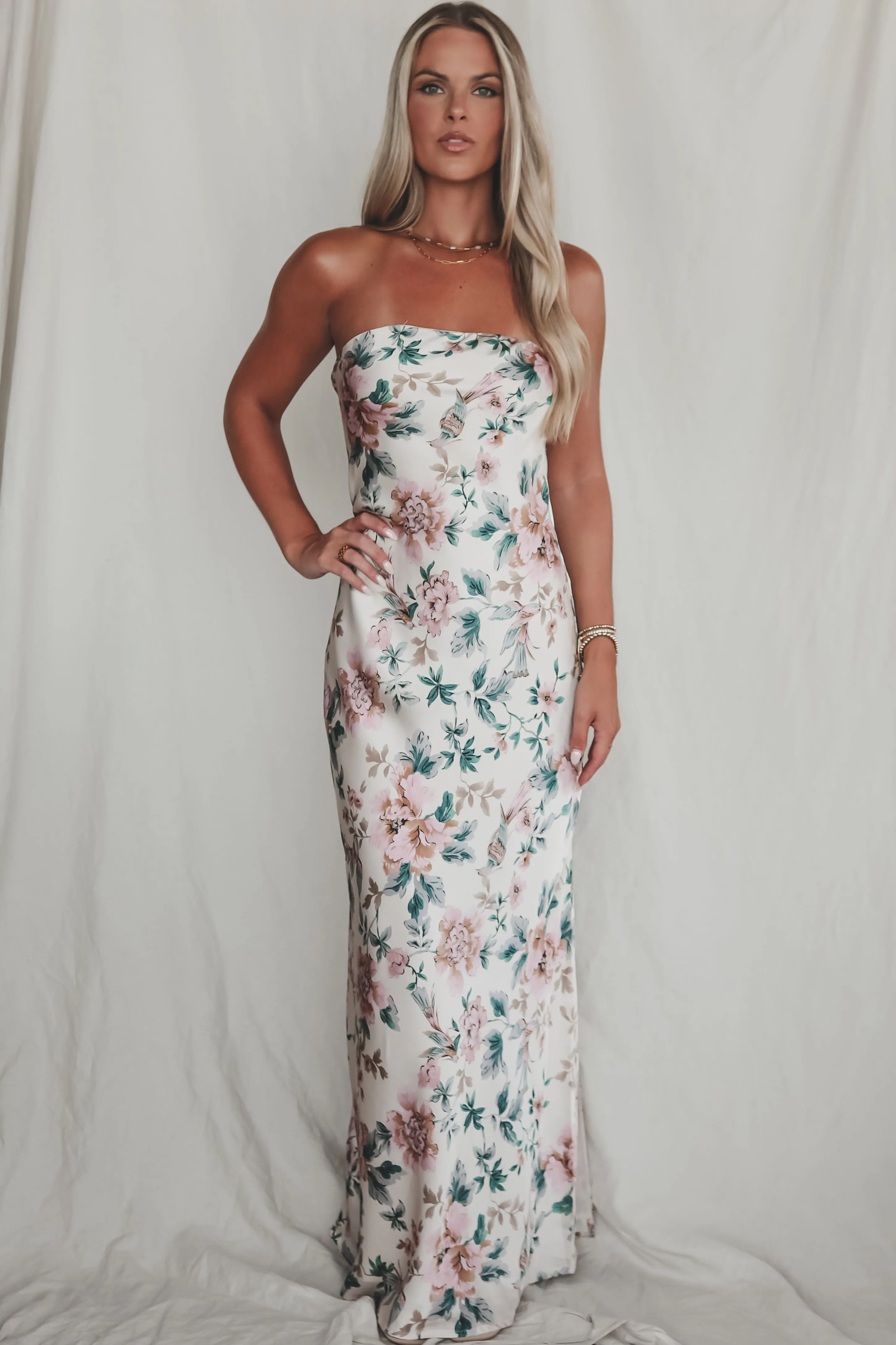 Eyes On You Obviously Ivory Satin Strapless Maxi Dress