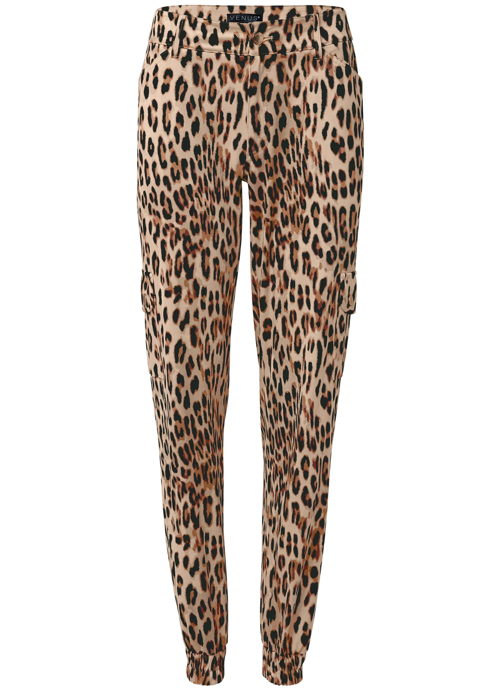 Faux Suede Leopard Print Cargo Pants - Brown Multi