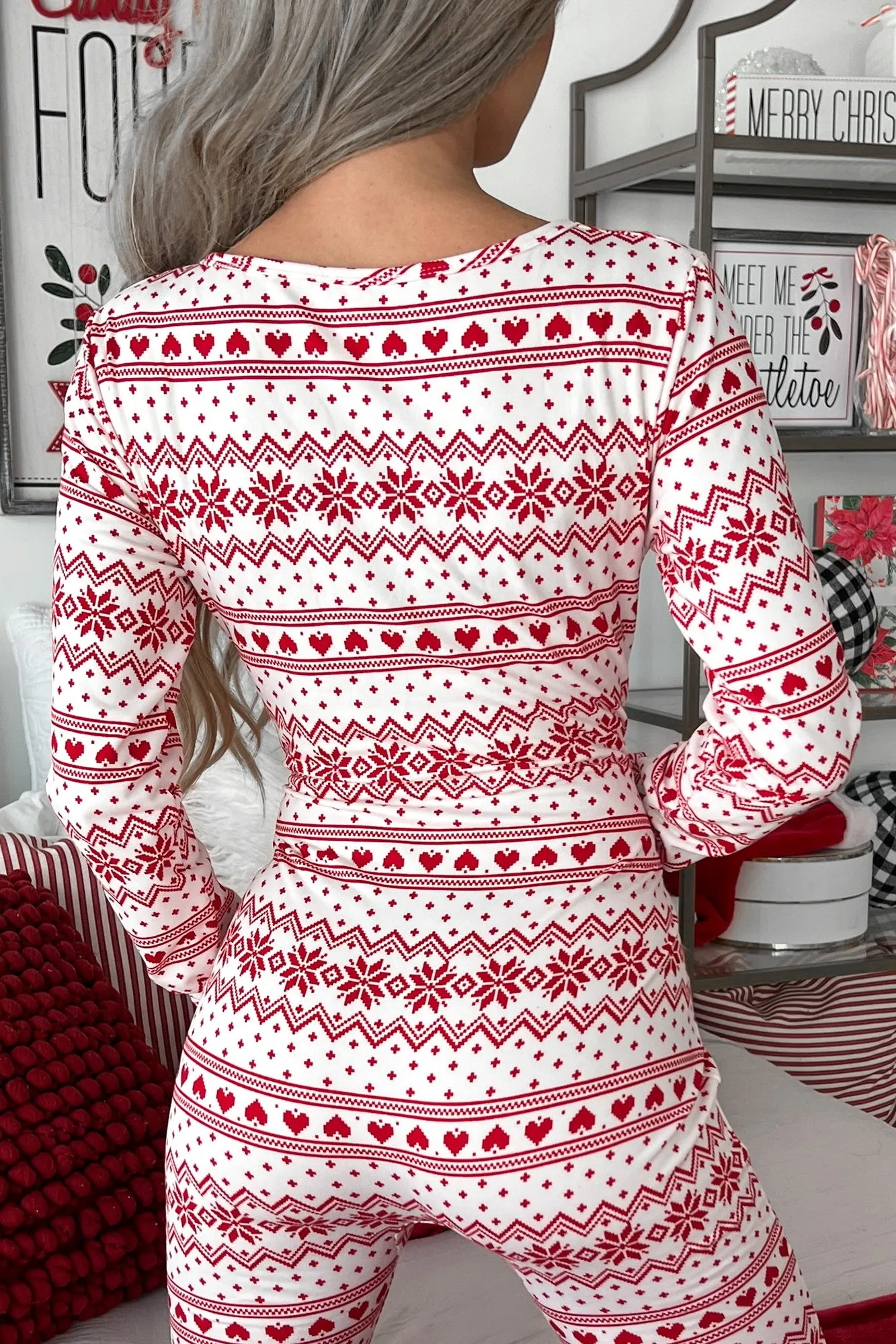 Feeling Like Christmas Printed Onesie Jumpsuit (Red/White)