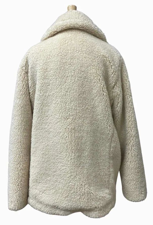 FREE PEOPLE NOTCHED TEDDY BEAR CREAM PEACOAT SIZE M