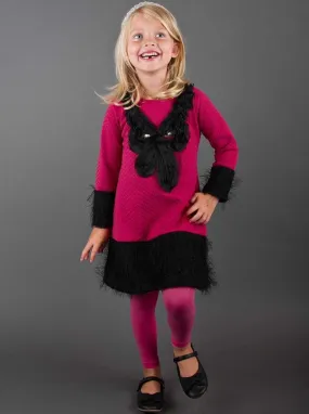 Girls Fuchsia And Black Bow Dress