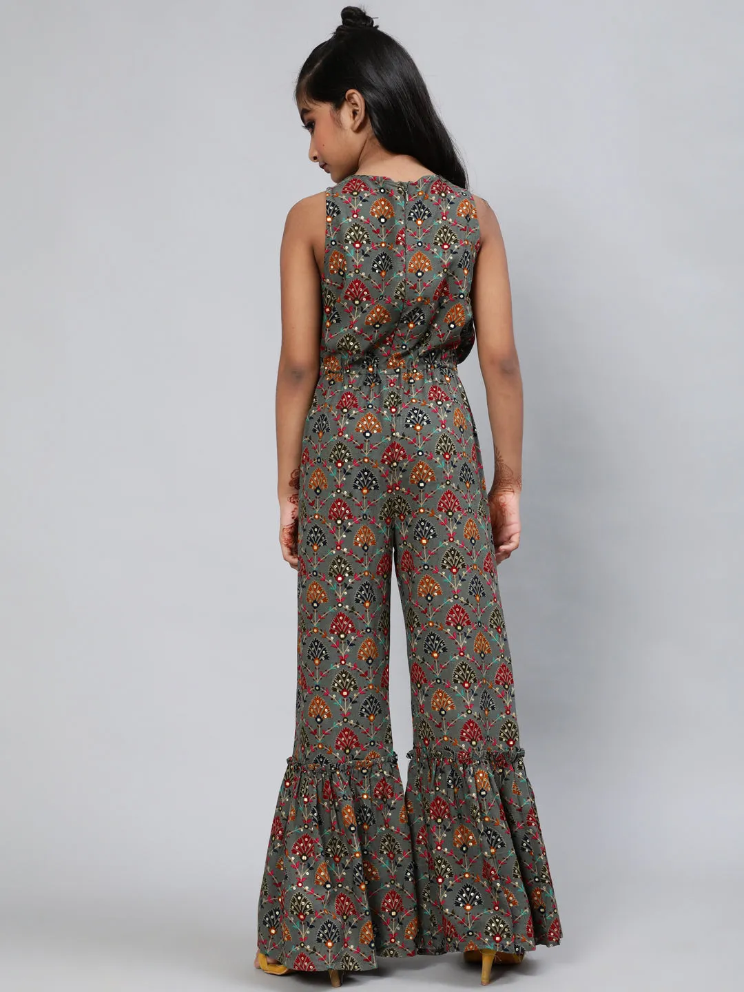 Girl's Grey Printed Jumpsuit - Aks Girls