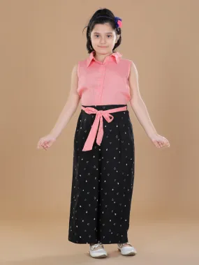 Girl's  Rayon Peach & Black Jumpsuit - StyleStone Kid