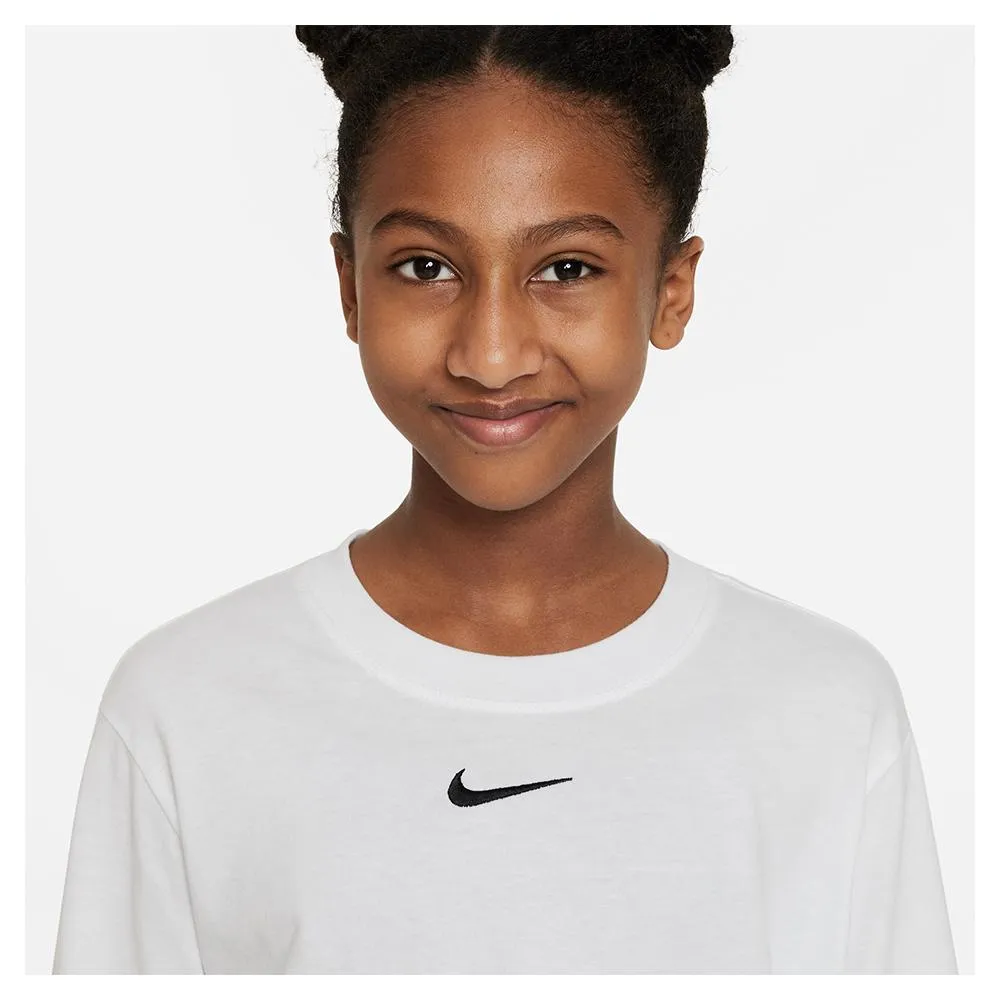 Girls' Sportswear Essential Long-Sleeve T-Shirt White and Black