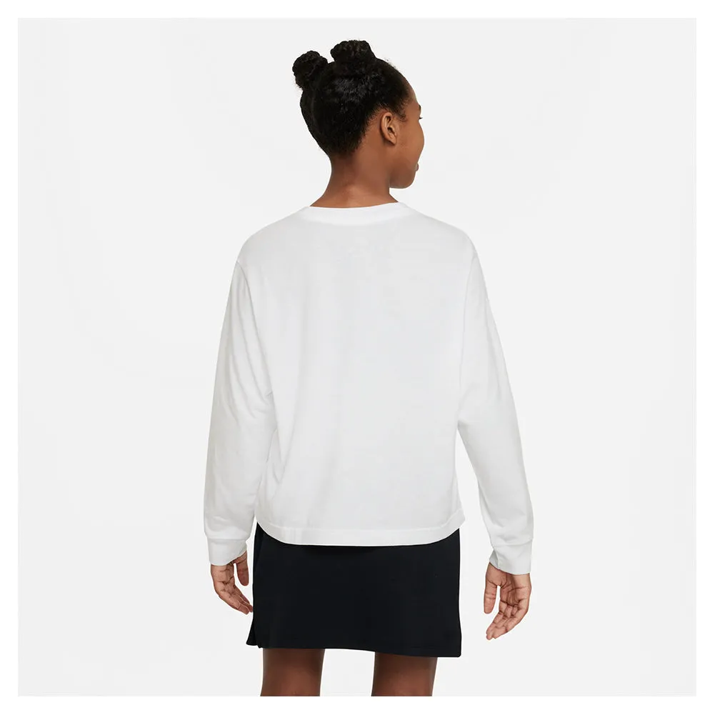 Girls' Sportswear Essential Long-Sleeve T-Shirt White and Black