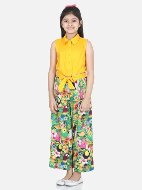 Girl's Yellow Printed Jumpsuit - StyleStone Kid