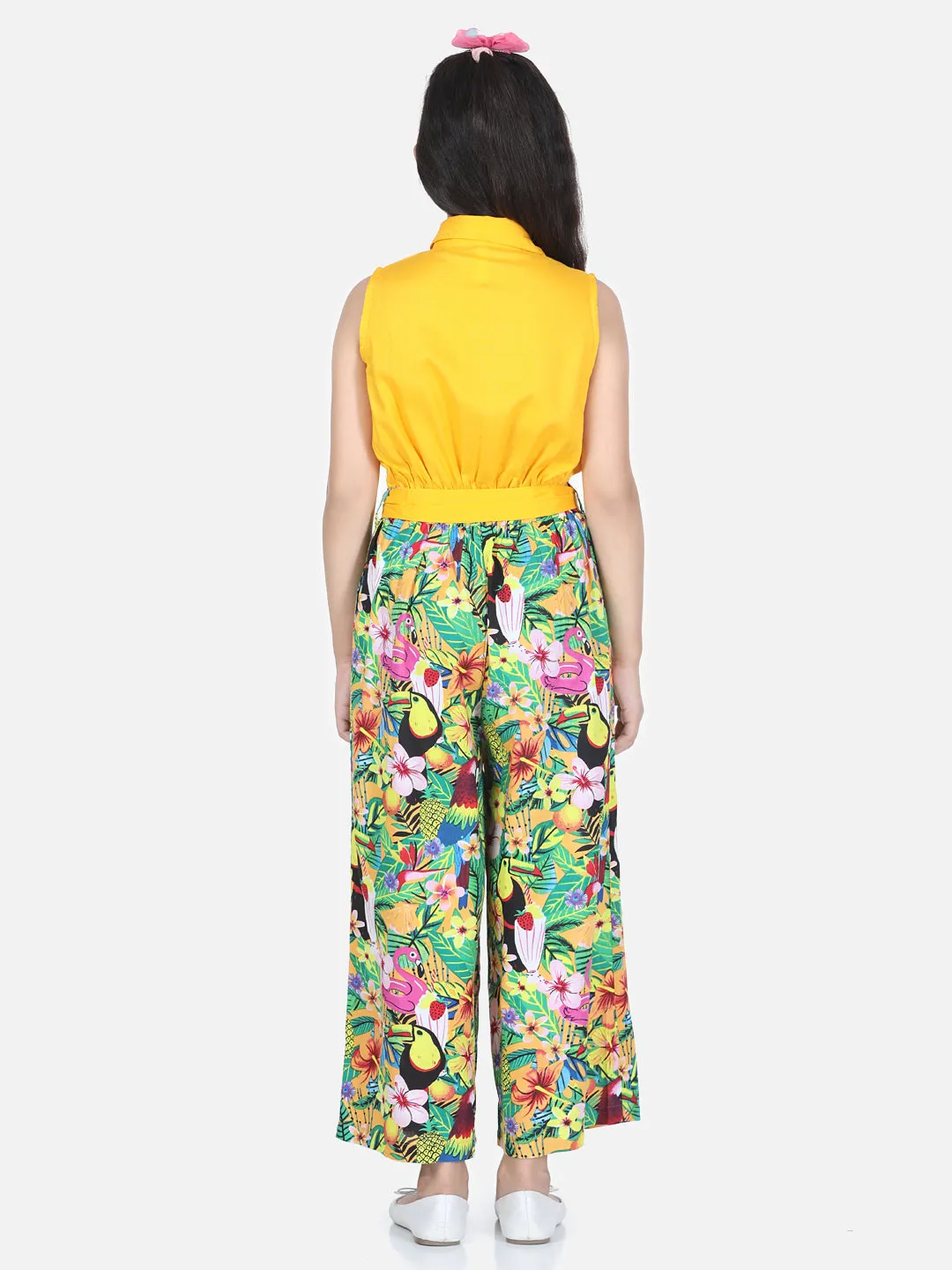 Girl's Yellow Printed Jumpsuit - StyleStone Kid