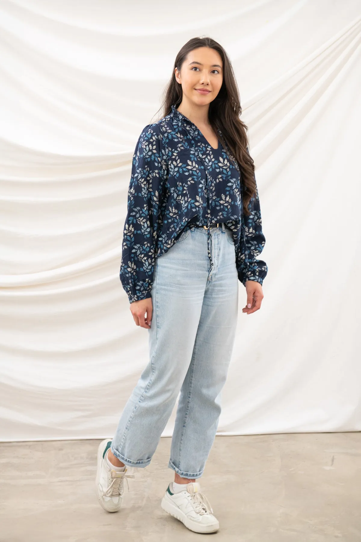 Grace Blouse - Navy Leaf