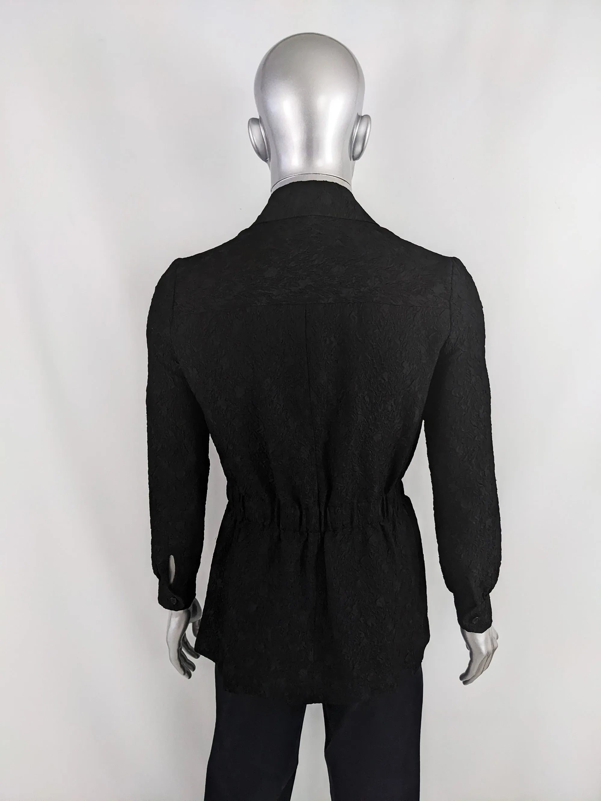 Hardy Amies Vintage Mens Black Cloqué Mod Belted Shirt, 1960s