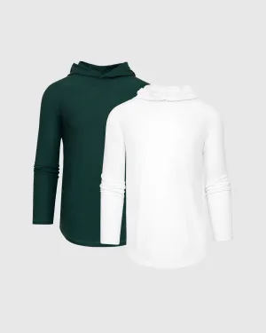 Heather Evergreen & White Active Long Sleeve Hoodie 2-Pack