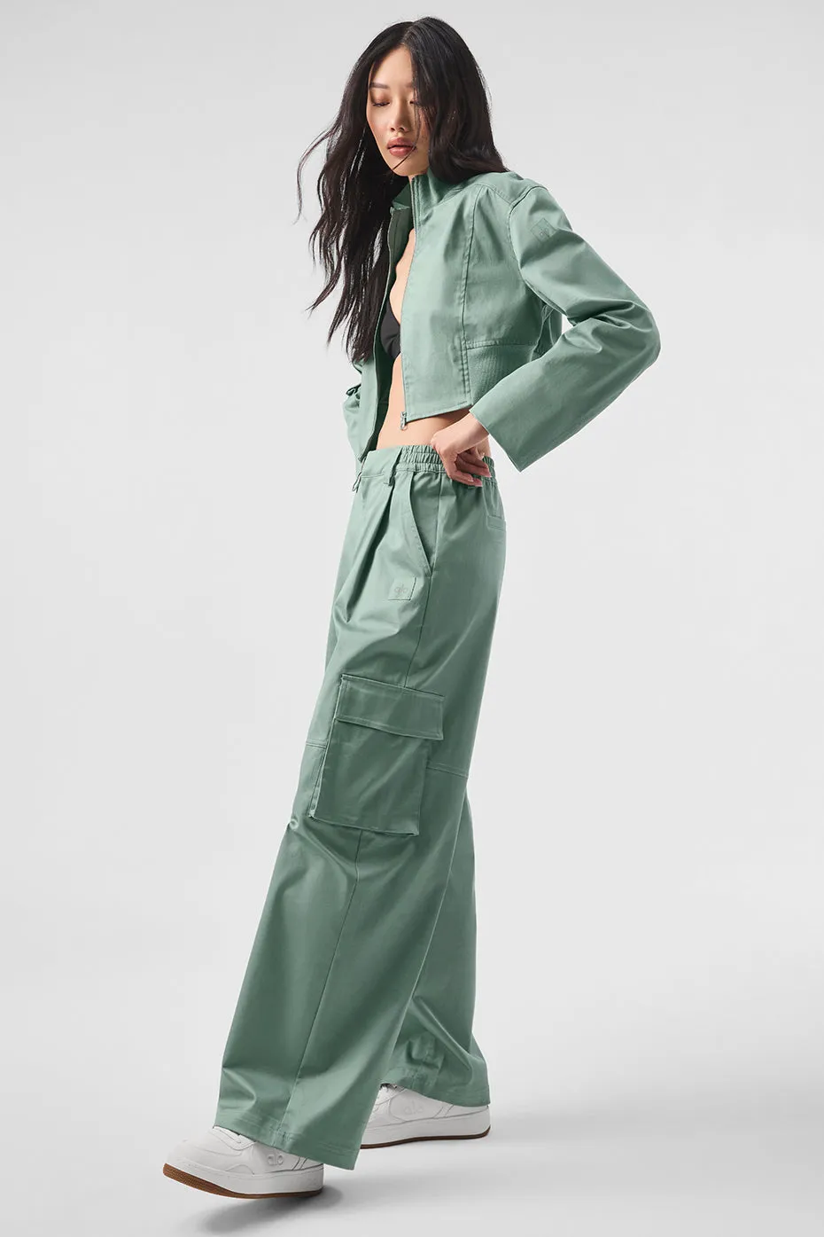 High-Waist Night Out Cargo Trouser - Botanical Green