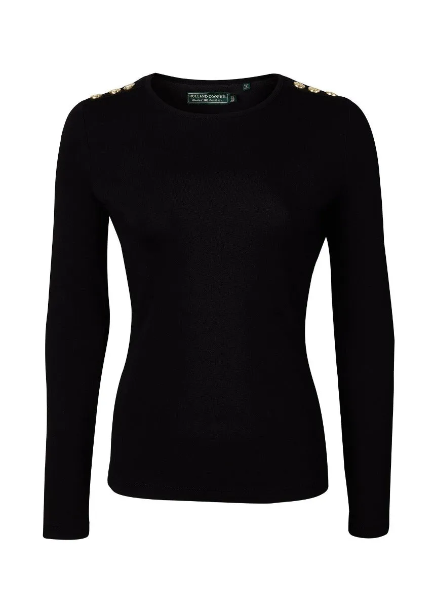 Holland Cooper Long Sleeve Crew Neck Tee in Black