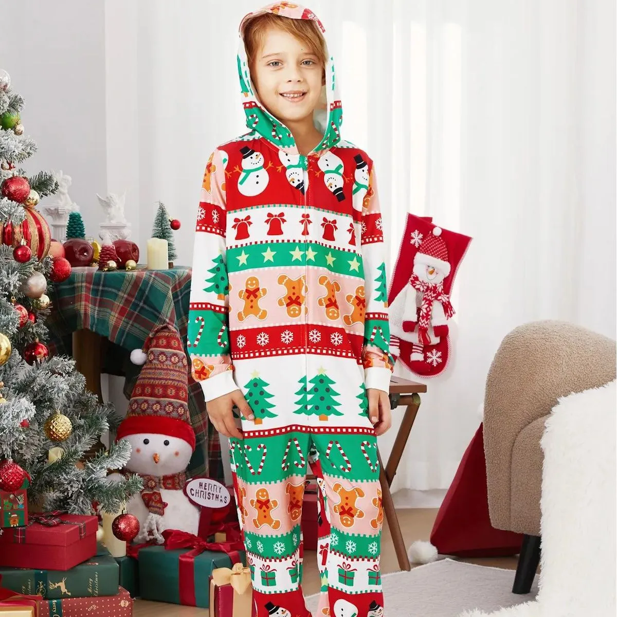 Holly Jolly Hooded Family Christmas Onesies Pajamas Christmas Tree Candy Canes Gingerbread Snowflake Snowman