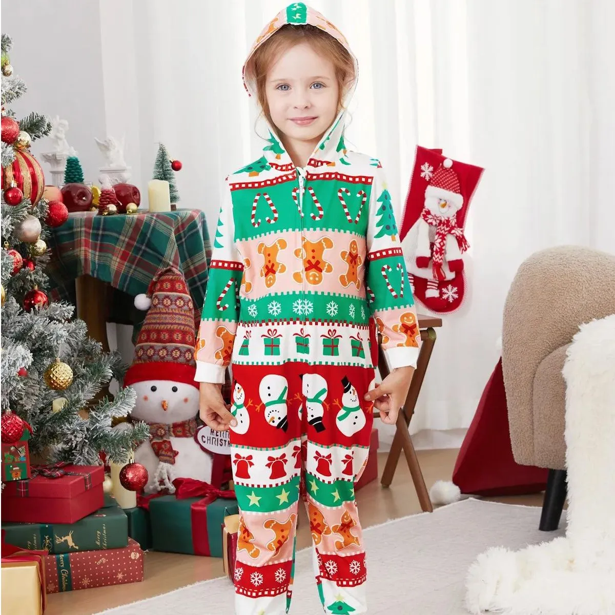 Holly Jolly Hooded Family Christmas Onesies Pajamas Christmas Tree Candy Canes Gingerbread Snowflake Snowman