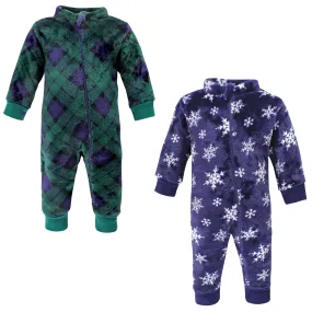 Hudson Baby Plush Jumpsuits, Navy Snowflake