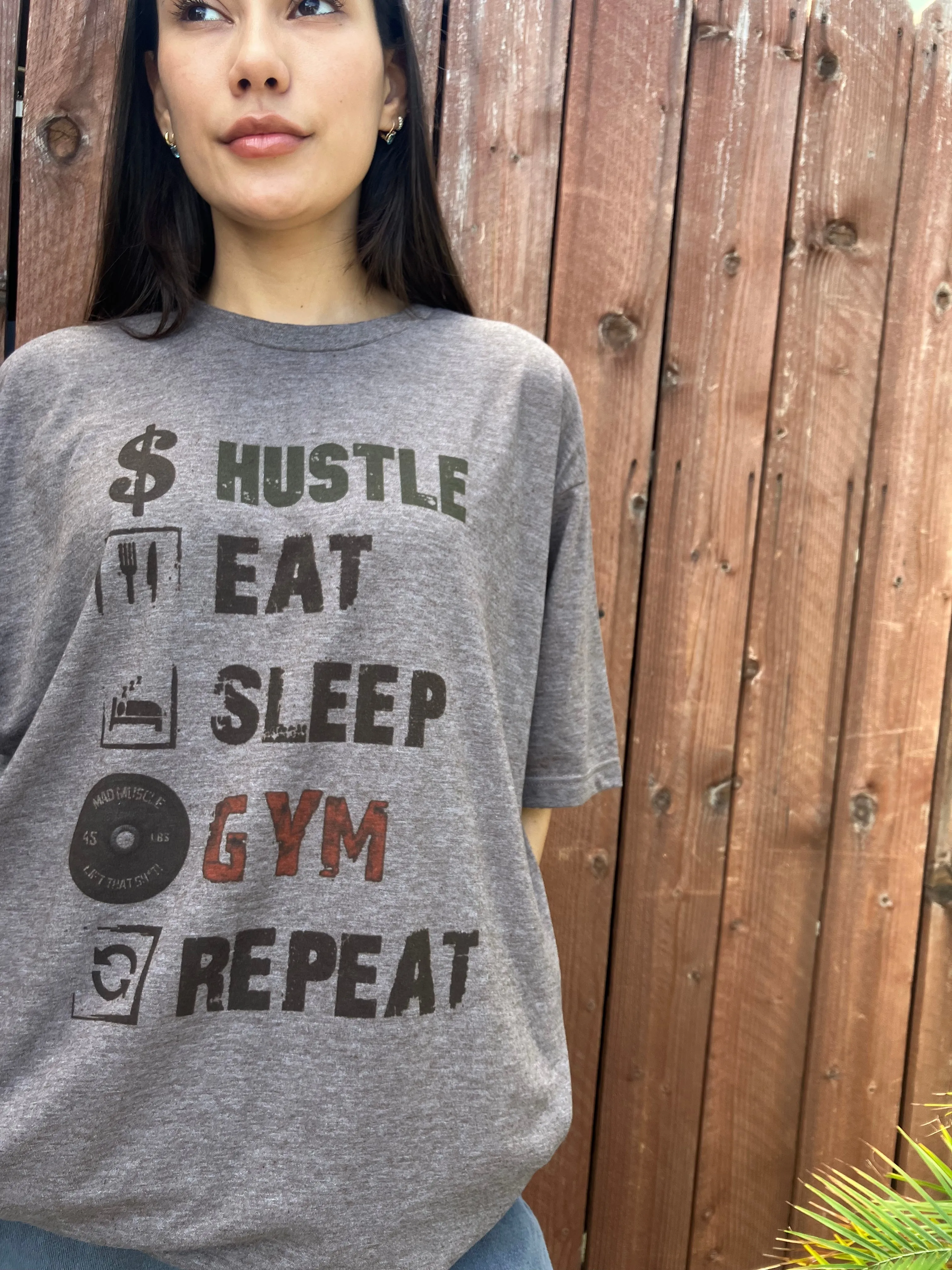 Hustle Eat Sleep Gym Repeat Graphic T-shirt