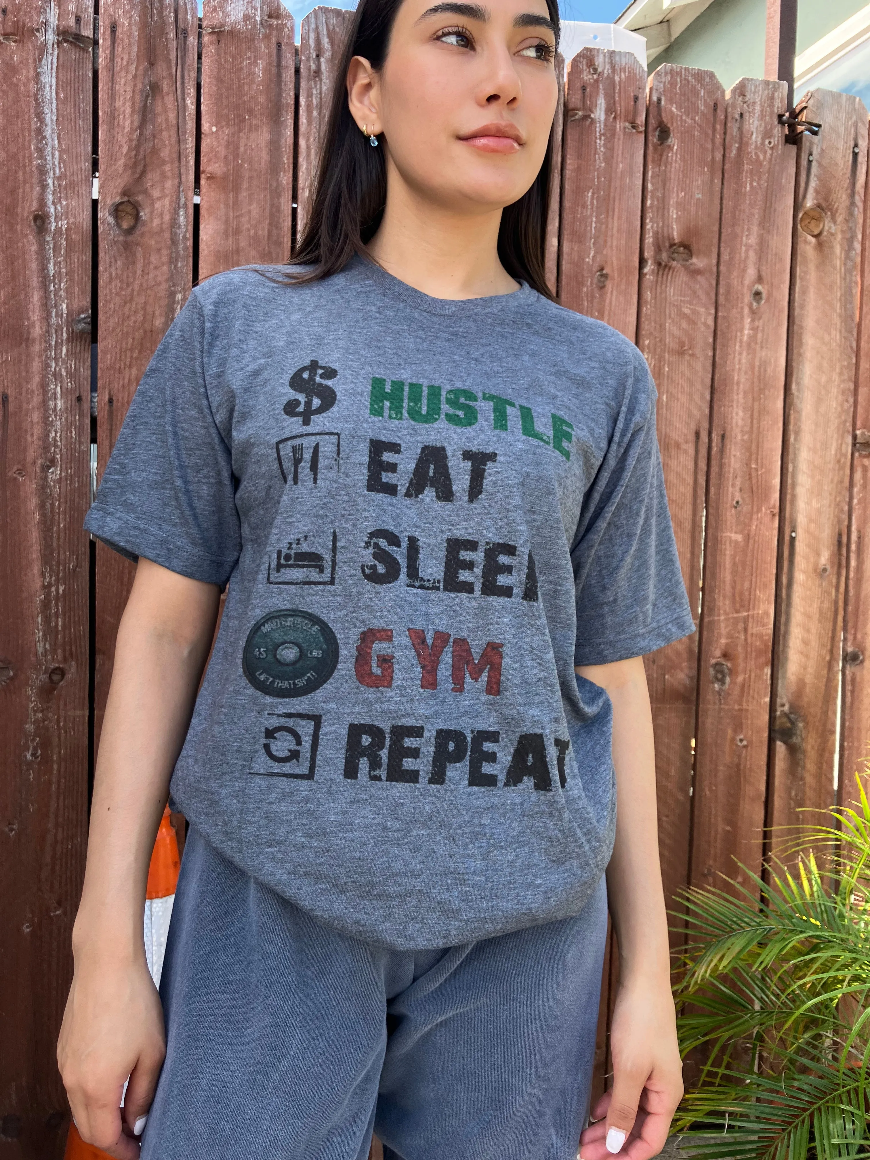 Hustle Eat Sleep Gym Repeat Graphic T-shirt