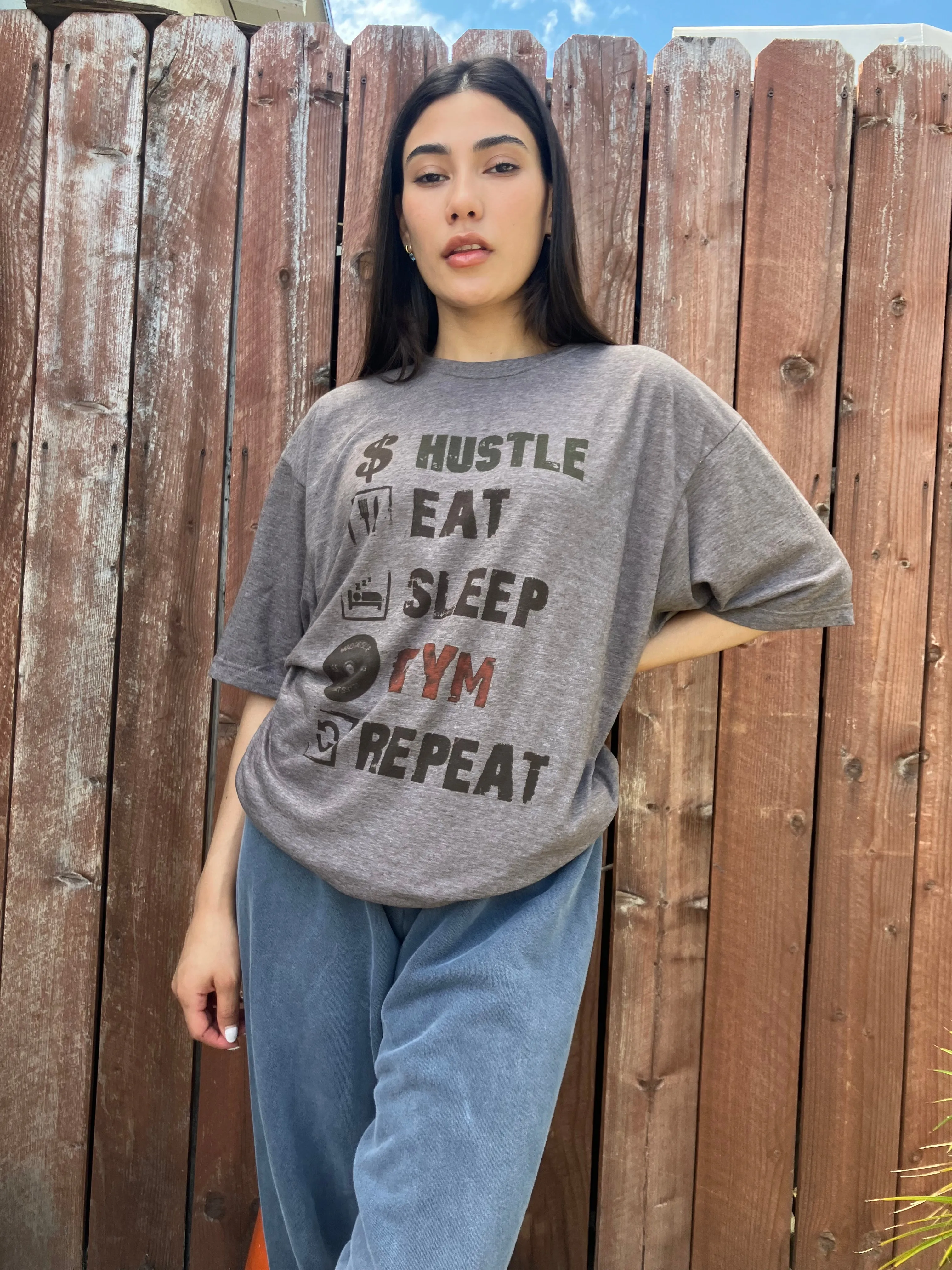 Hustle Eat Sleep Gym Repeat Graphic T-shirt