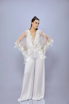 Ivory Net mirrors & sequins snowflake Kaftan   Jumpsuit