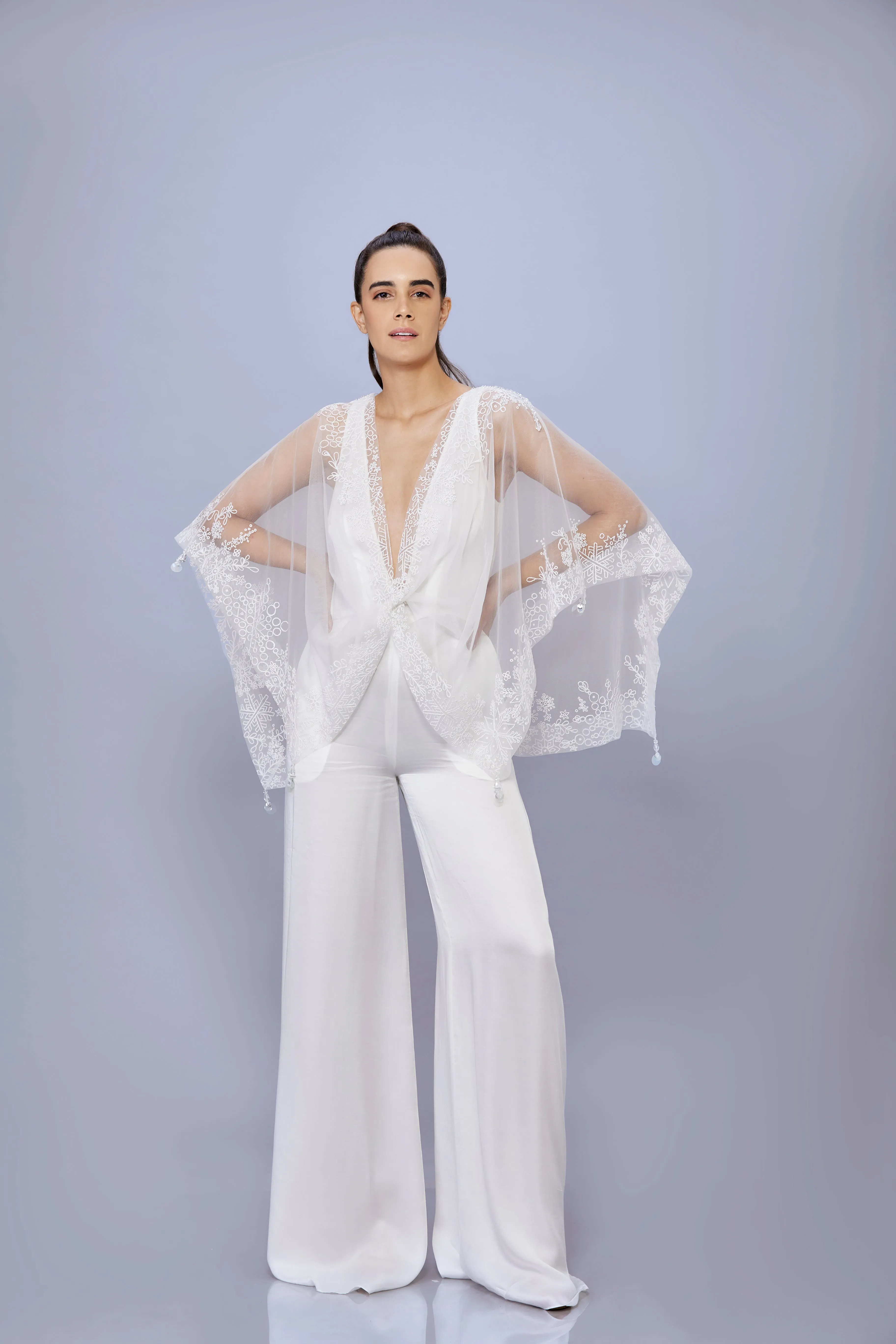 Ivory Net thread snowflake Kaftan Jumpsuit