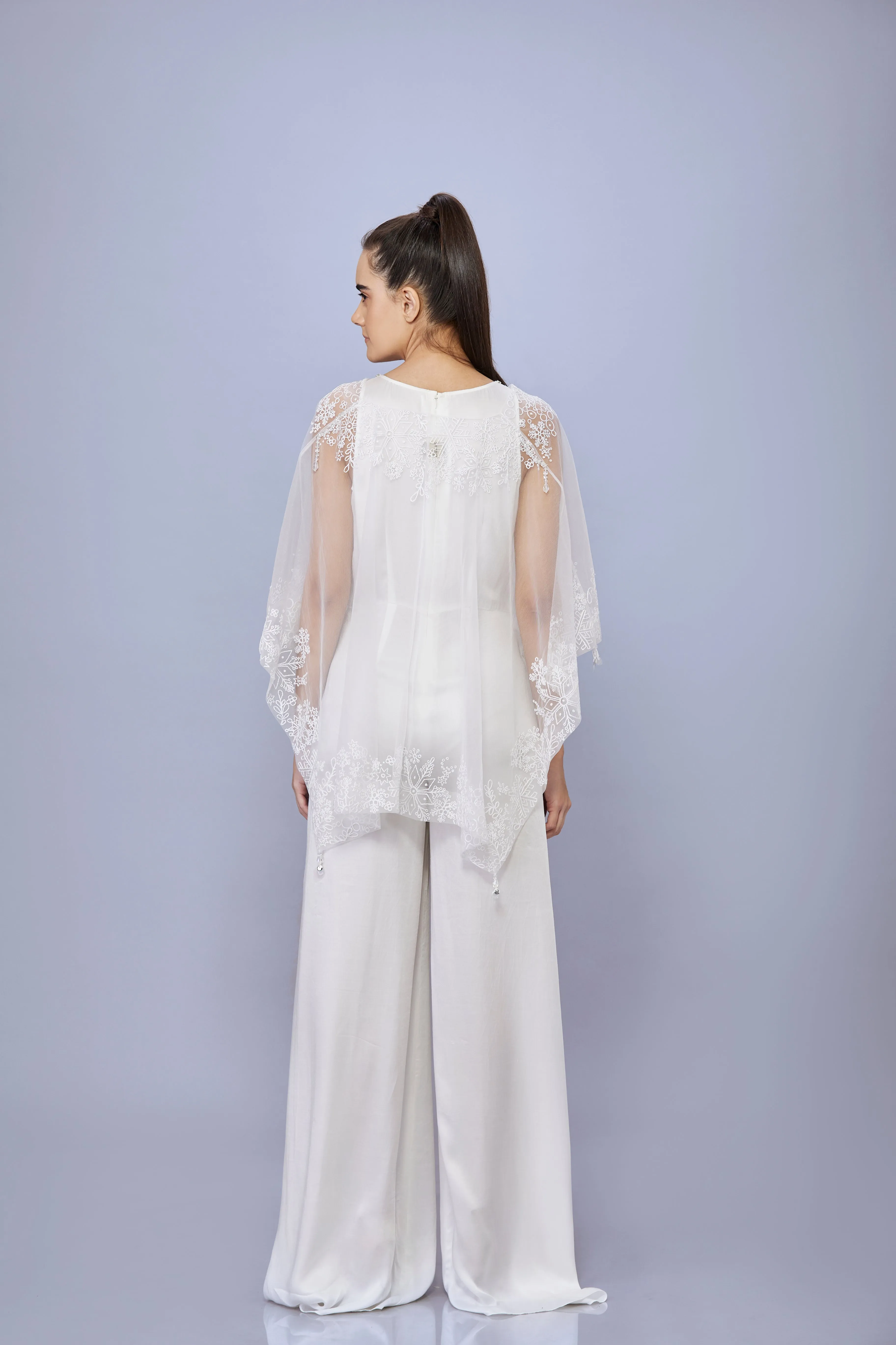 Ivory Net thread snowflake Kaftan Jumpsuit