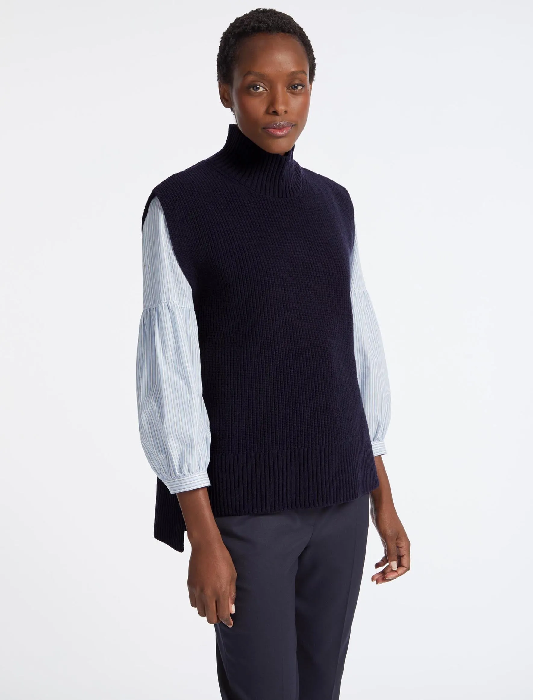 Janice Wool Funnel Neck Sleeveless Jumper - Navy