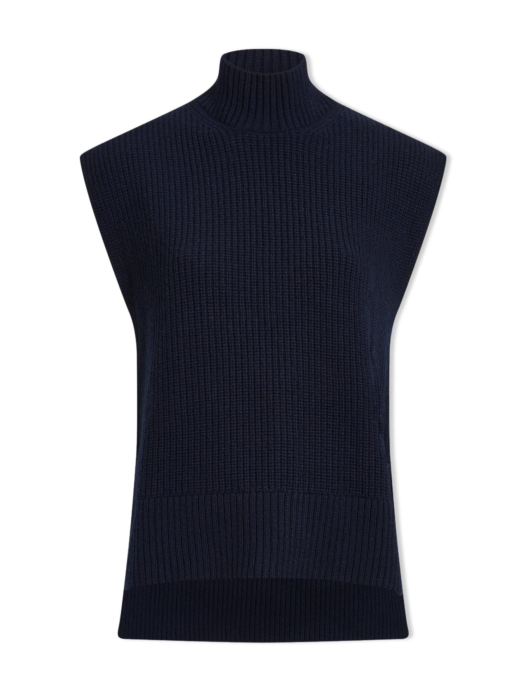 Janice Wool Funnel Neck Sleeveless Jumper - Navy