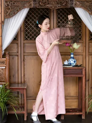 Jinghua Yao 镜花瑶 Mirrored Flower 1920s Calla Lily Jacquard Bell Sleeve Qipao