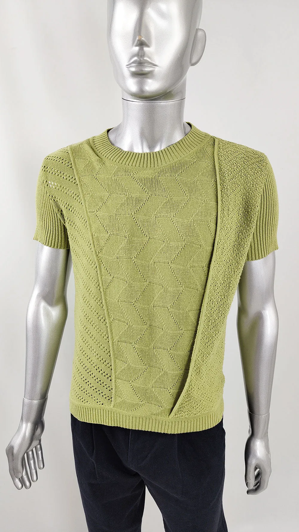 Joe Casely Hayford Vintage Mens Lime Green Avant Garde Knit Shirt