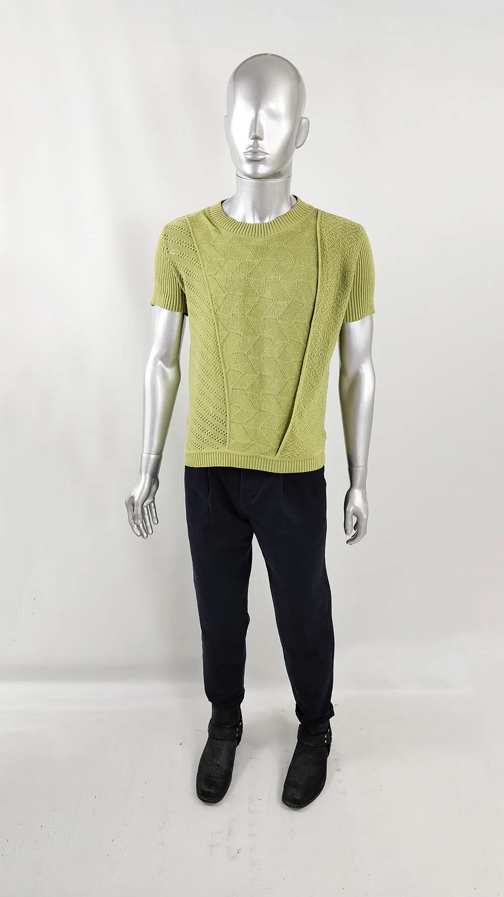 Joe Casely Hayford Vintage Mens Lime Green Avant Garde Knit Shirt