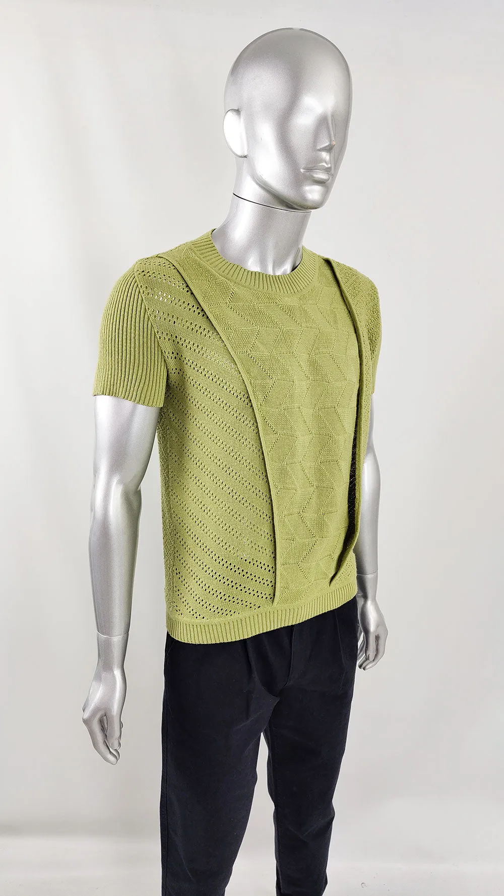 Joe Casely Hayford Vintage Mens Lime Green Avant Garde Knit Shirt