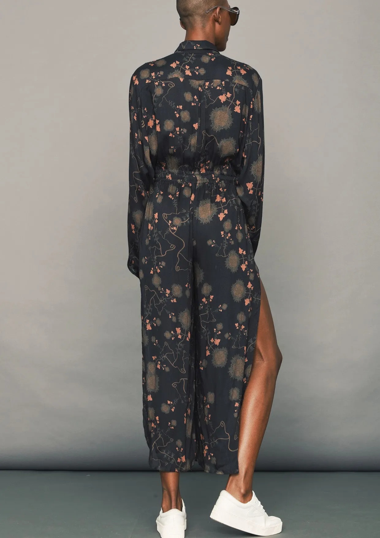 JUMPSUIT WIDE - AIRY SUMMER SILKY RAYON printed black/rust