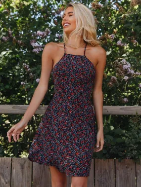 Lace Up Back Ditsy Floral Slip Dress