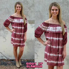 Last Chance Size Small | Hometown Honey Tie Dye Off Shoulder Dress in Maroon