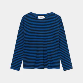 LAST ONES in M - Humledal Stripes Top - Black/Surf Blue