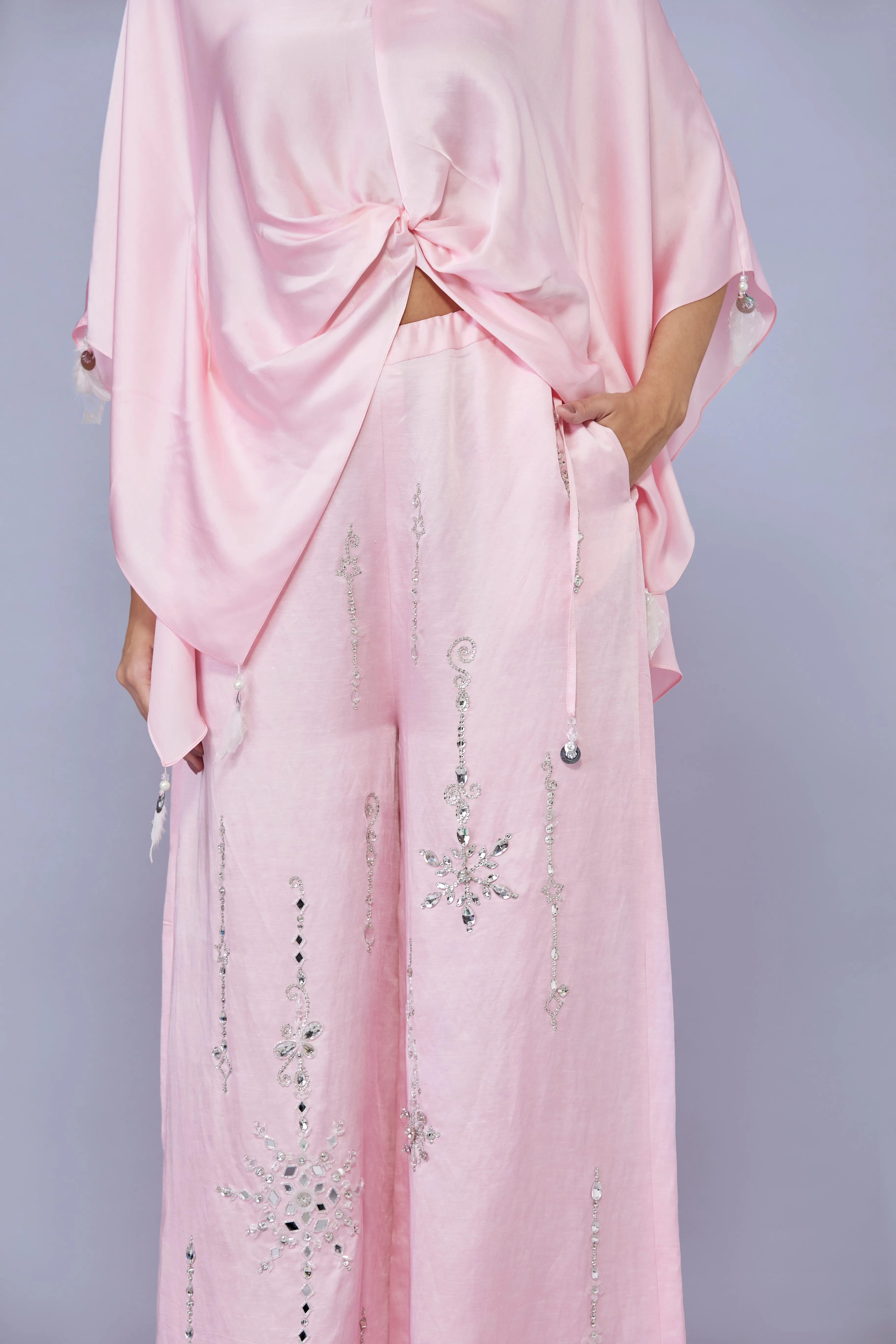 Light Pink plain draped Kaftan & Jumpsuit